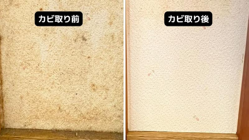 壁紙のカビ　カビホワイト使用前後　比較